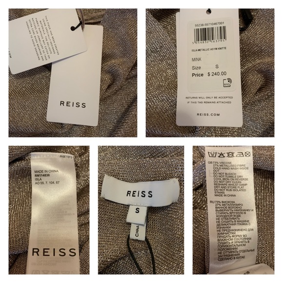 New! REISS Isla Metallic Knit One Shoulder Top - Picture 12 of 12